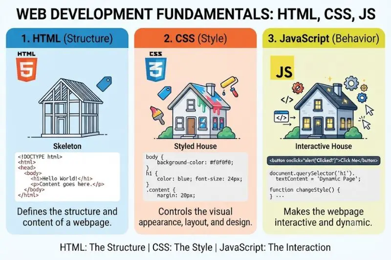 what are html, css, and javascript basics