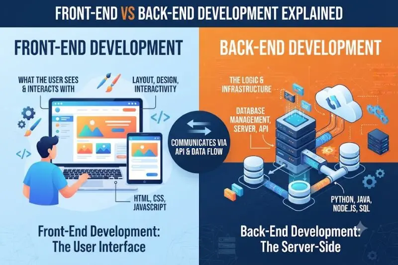 what is front-end vs back-end development explained